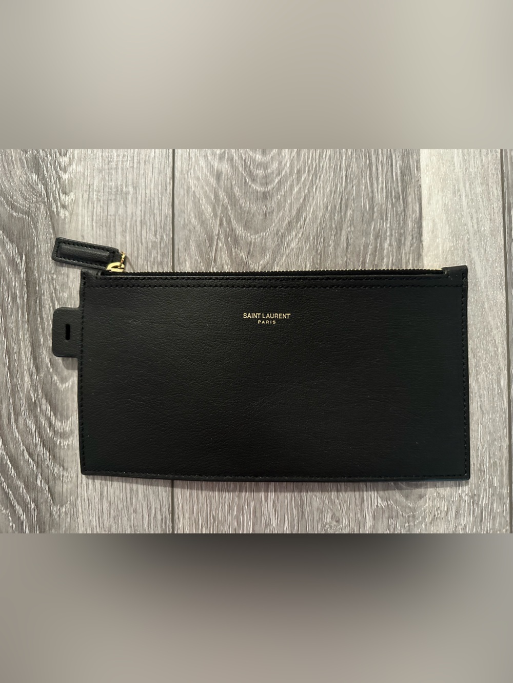 Saint Laurent Black Leather Zip Pouch with Gold Hardware